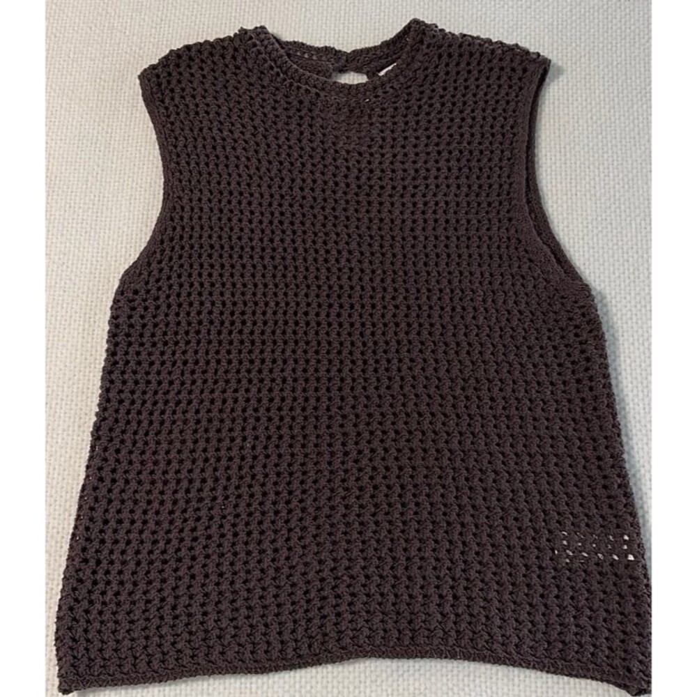 Zara Brown Crochet Knit Sleeveless Top Tank Size XL Open Weave